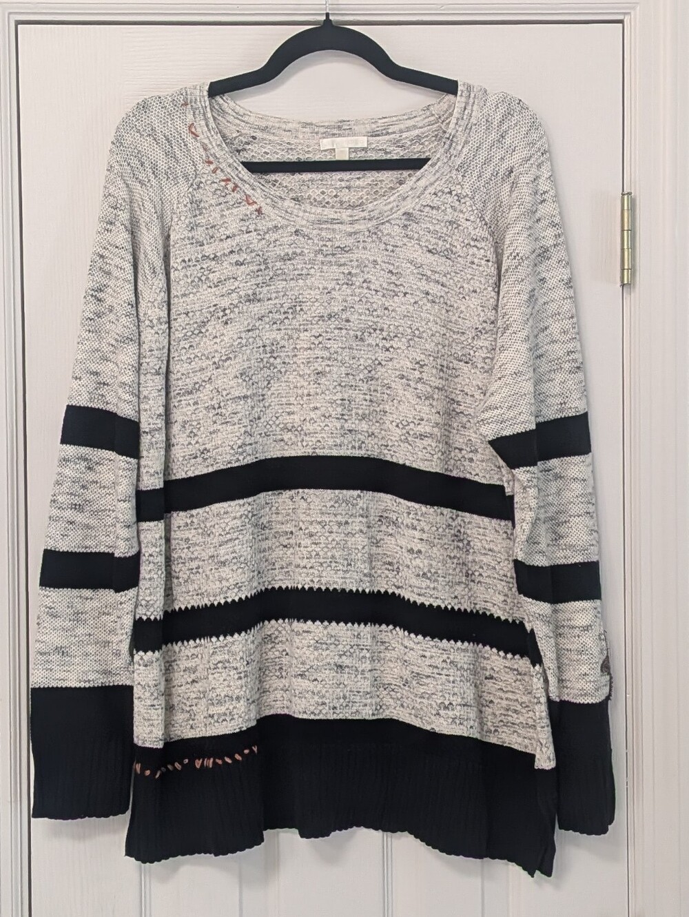Lisa Todd Black & Gray Cult Classic Striped Crewneck Cotton Sweater 3x